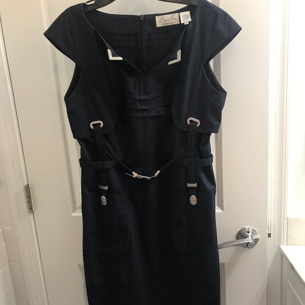 Byron Lars Beauty Mark Navy Dress With Silver Metal Accents Size 8